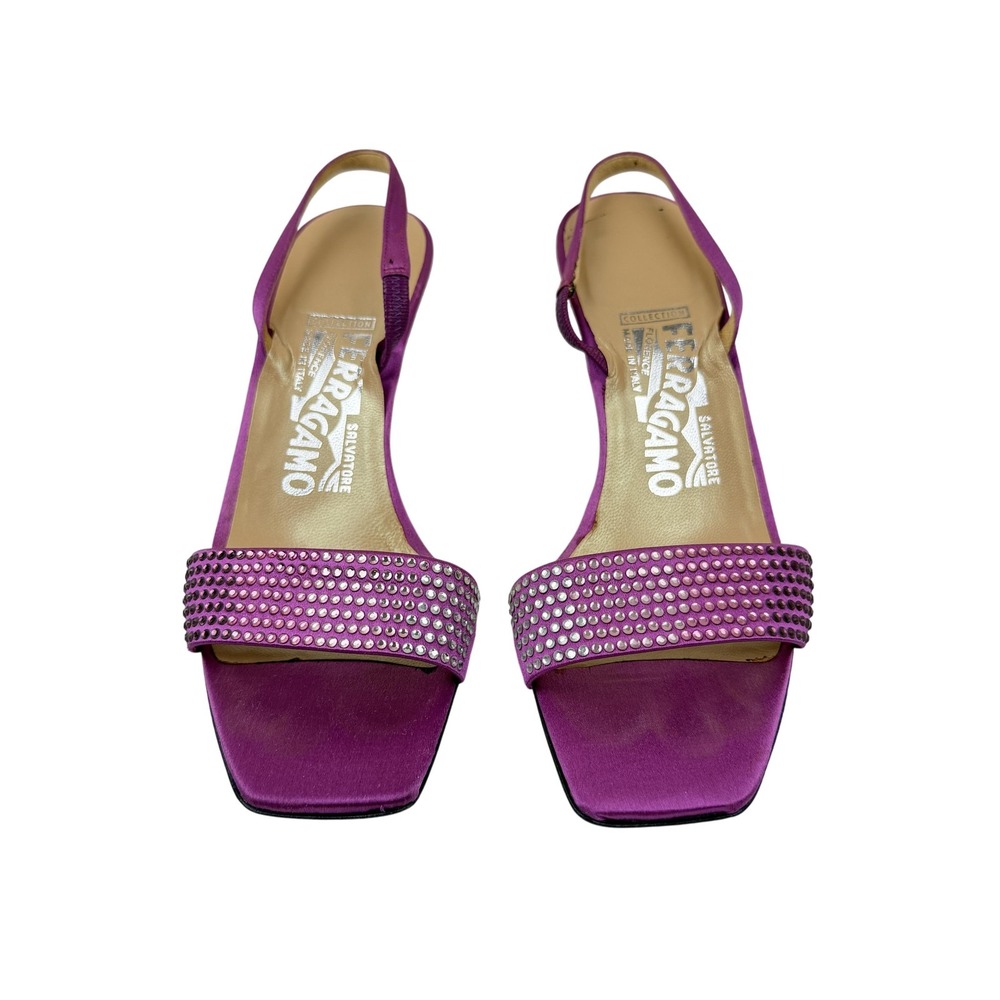 Salvatore Ferragamo Shoes Womens Size 7 Purple Crystal Slingback Heel Italy FLAW